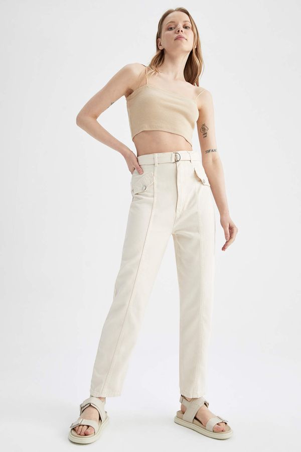 DEFACTO DEFACTO Slim Fit High Waisted Belted Chinos