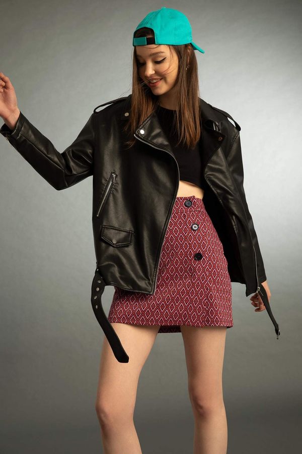 DEFACTO DEFACTO Slim Fit Jacquard Side Split Mini Skirt