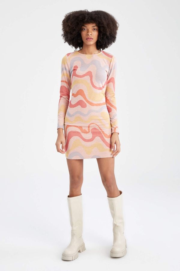 DEFACTO DEFACTO Slim Fit Long Sleeve Colour Block Printed Mini Dress