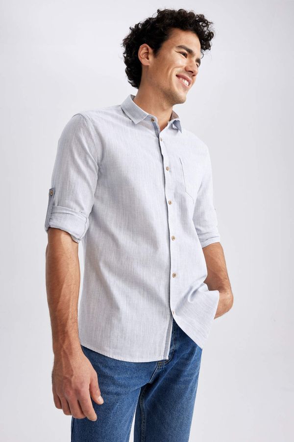 DEFACTO DEFACTO Slim Fit Polo Collar Poplin Long Sleeve Shirt