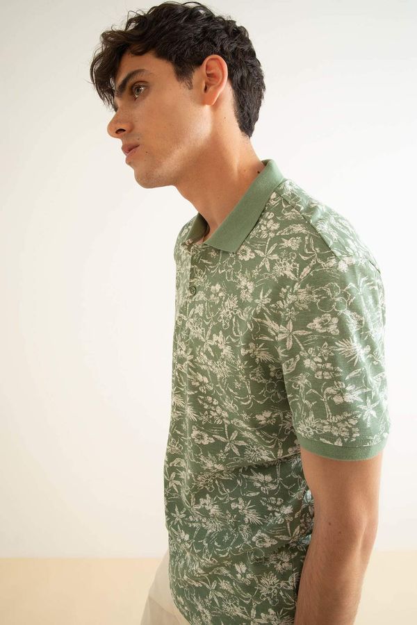 DEFACTO DEFACTO Slim Fit Polo Neck Floral Patterned Short Sleeve T-Shirt