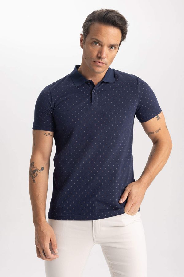 DEFACTO DEFACTO Slim Fit Polo Neck Patterned Short Sleeve T-Shirt