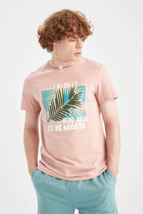 DEFACTO DEFACTO Slim Fit Short Sleeve Palm Print T-Shirt