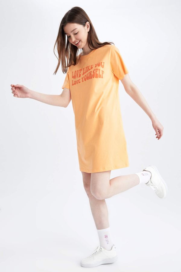 DEFACTO DEFACTO Slim Fit Short Sleeve Slogan Print Mini Dress
