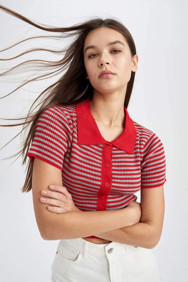 DEFACTO DEFACTO Slim Fit Short Sleeve Striped Crop Jumper