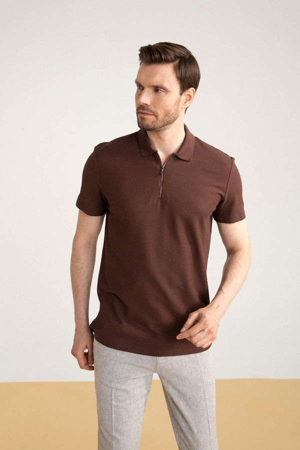 DEFACTO DEFACTO Slim Fit Zippered Polo Neck Short Sleeved T-Shirt