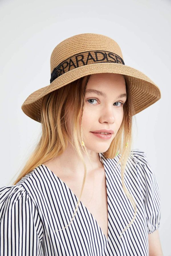 DEFACTO DEFACTO Slogan Embroidered Straw Hat