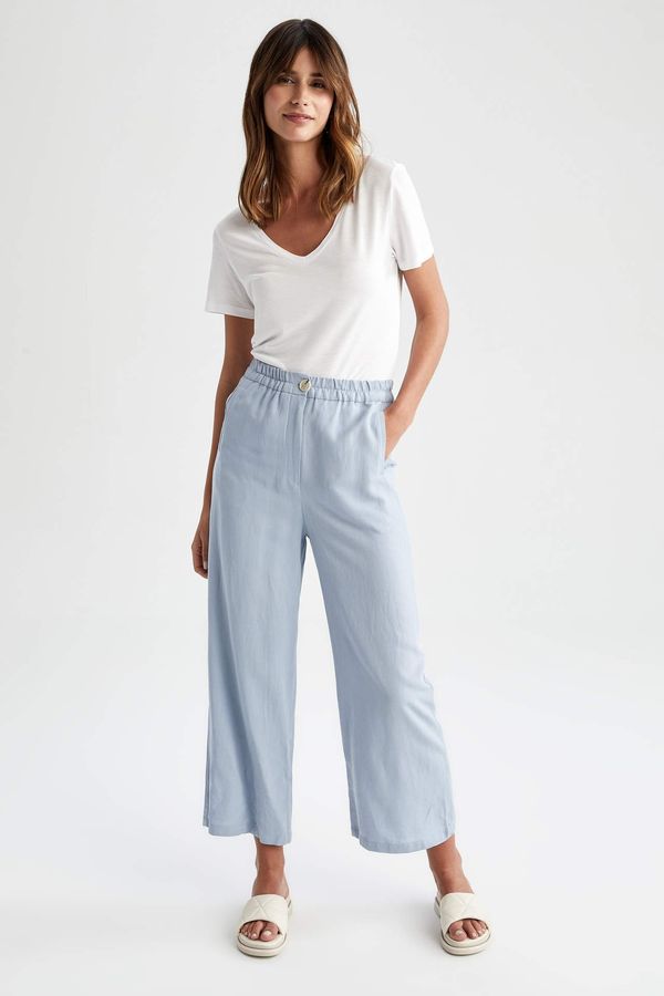 DEFACTO DEFACTO Standard Fit High Waist Linen Blended Viscose Trousers