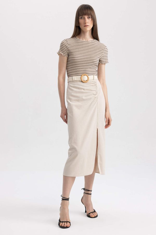 DEFACTO DEFACTO Straight Fit Normal Waist Linen Blend Midi Skirt