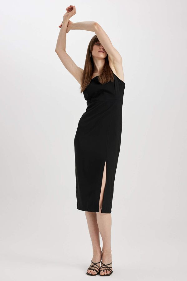 DEFACTO DEFACTO Straight Fit Square Neckline Sleeveless Midi Short Sleeve Dress