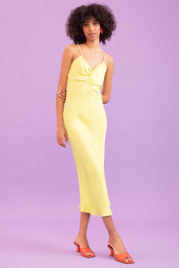 DEFACTO DEFACTO Straight Fit V Neck Strappy Satin Maxi Dress