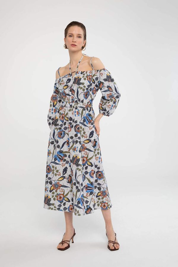 DEFACTO DEFACTO Strappy Half Sleeves Floral Print Maxi Dress