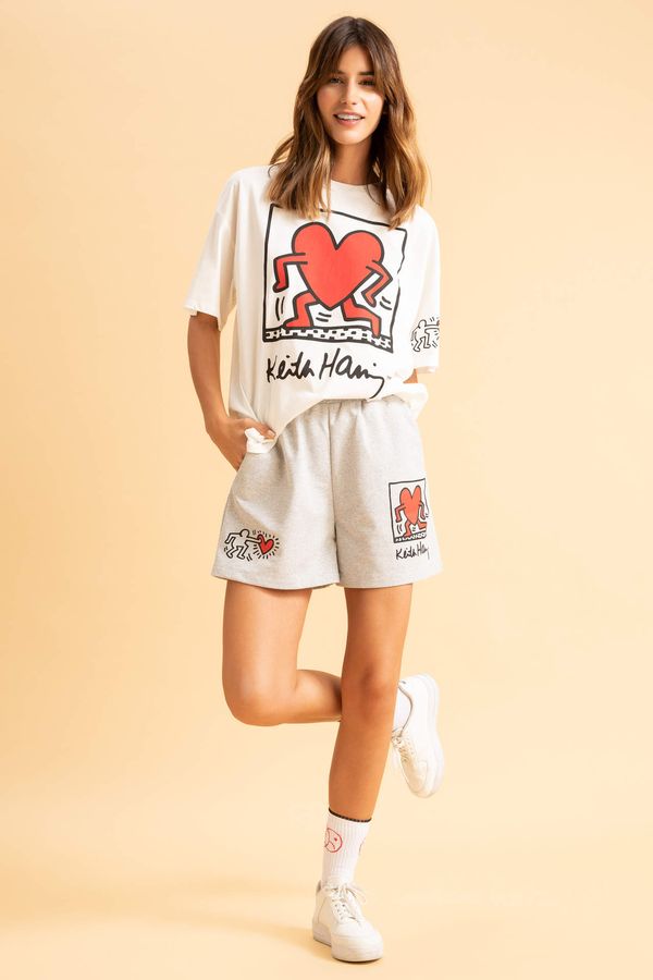 DEFACTO DEFACTO Tie Waist Keith Haring Print Mini Short