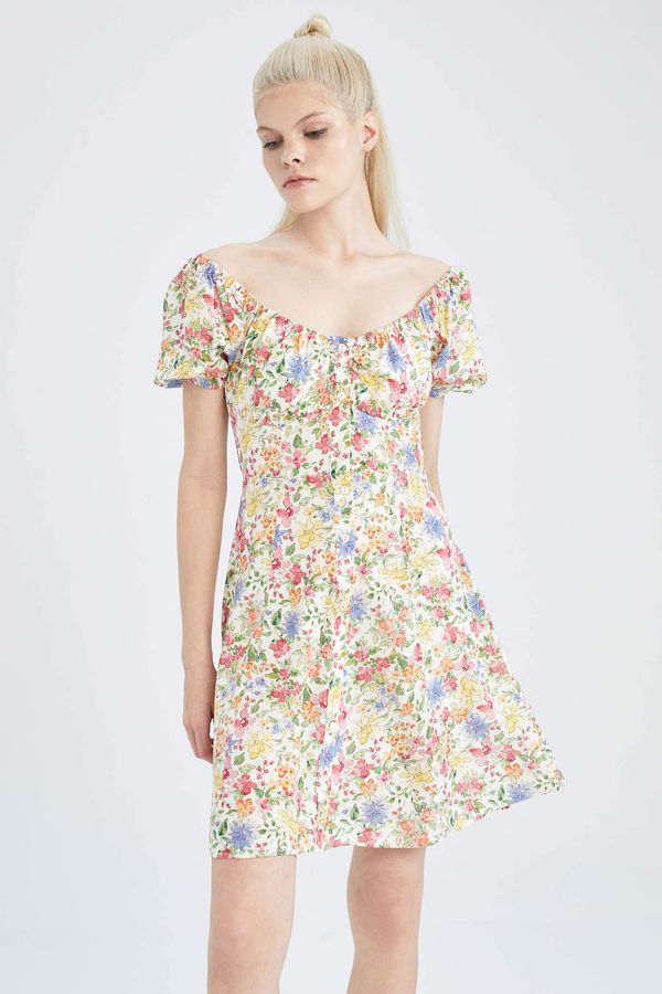 DEFACTO DEFACTO U Neck Short Sleeve Floral Print Mini Dress