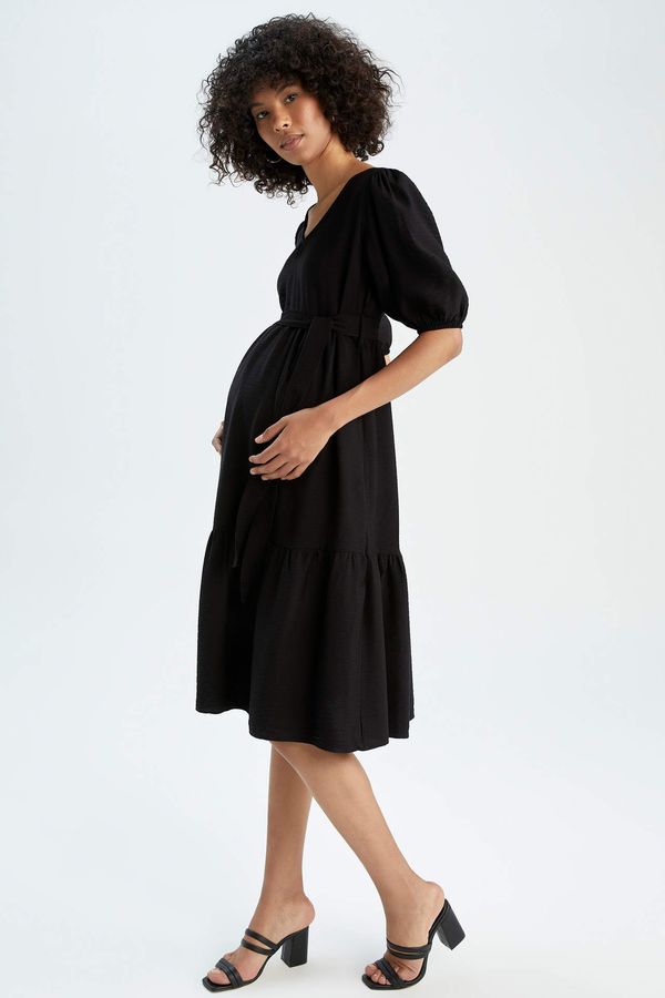 DEFACTO DEFACTO V Neck Half Balloon Sleeves Belted Maternity Dress