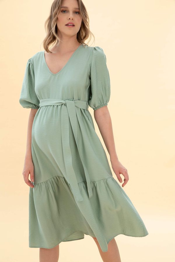 DEFACTO DEFACTO V Neck Half Balloon Sleeves Belted Maternity Dress