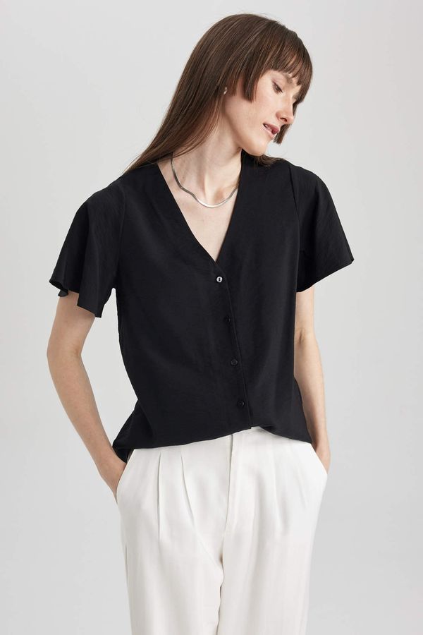 DEFACTO DEFACTO V Neck Regular Fit Short Sleeve Blouse