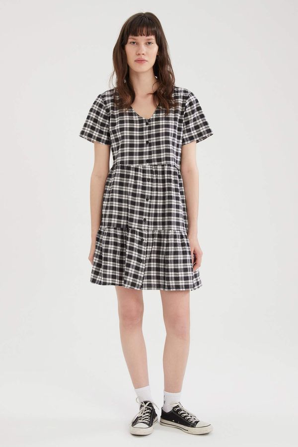DEFACTO DEFACTO V-Neck Ruffle Dress With Square Design