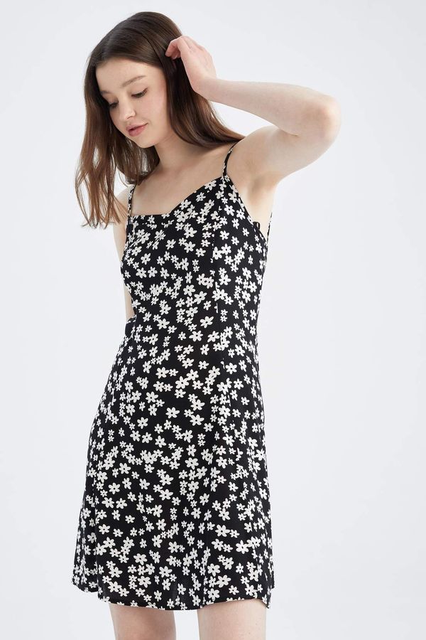 DEFACTO DEFACTO V Neck Strappy Floral Print Mini Dress