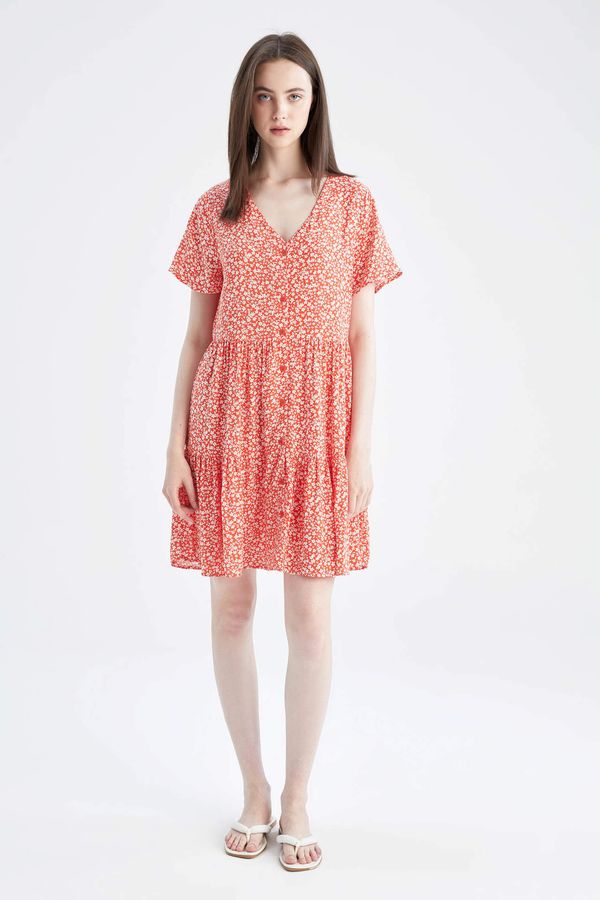 DEFACTO DEFACTO Volan Detailed V-Neck Floral Dress