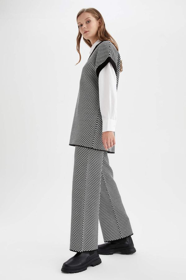 DEFACTO DEFACTO Wide Leg Check Patterned Jacquard Trousers