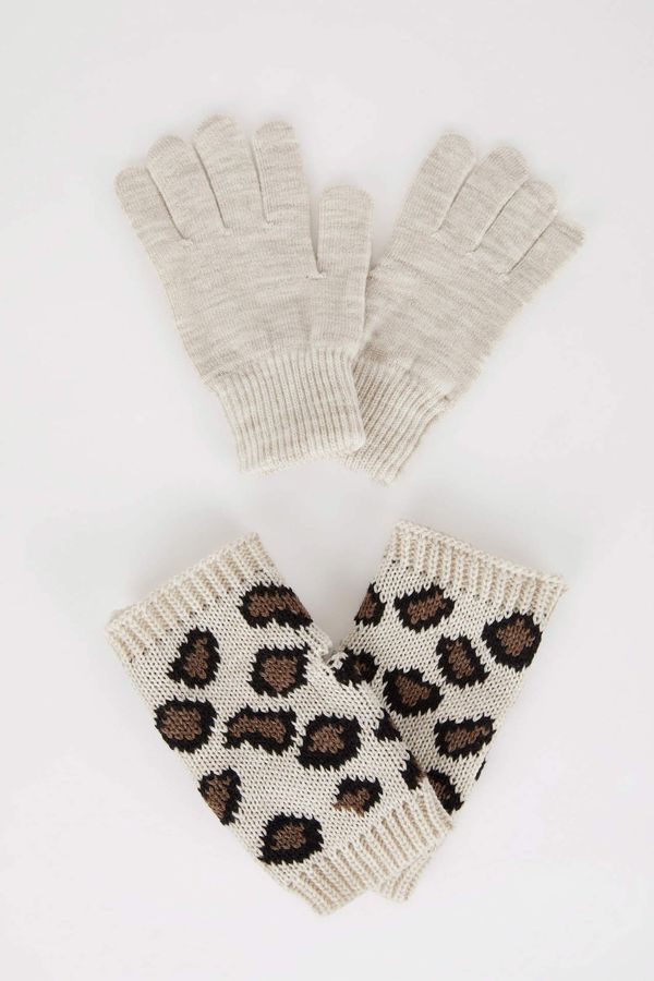 DEFACTO DEFACTO Women's Leopard Patterned 2-pack Gloves