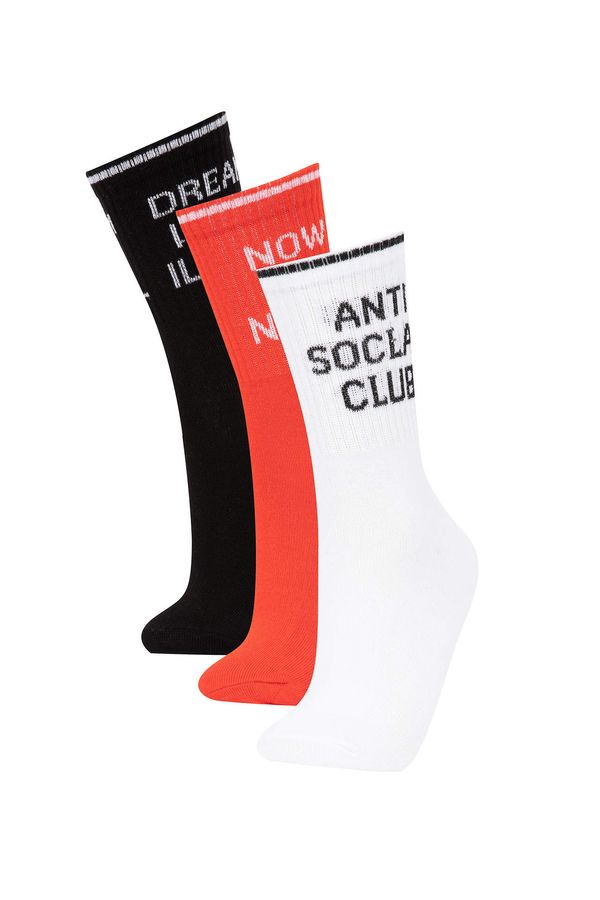 DEFACTO DEFACTO Women's Slogan Printed 3 Pack Long Socks