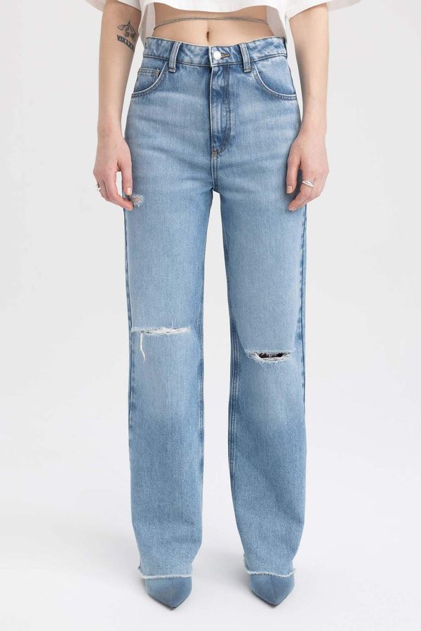 DEFACTO DeFacto X Wiser Wash 90's Wide Leg Ripped Detail Cropped Side Leg Jean Trousers