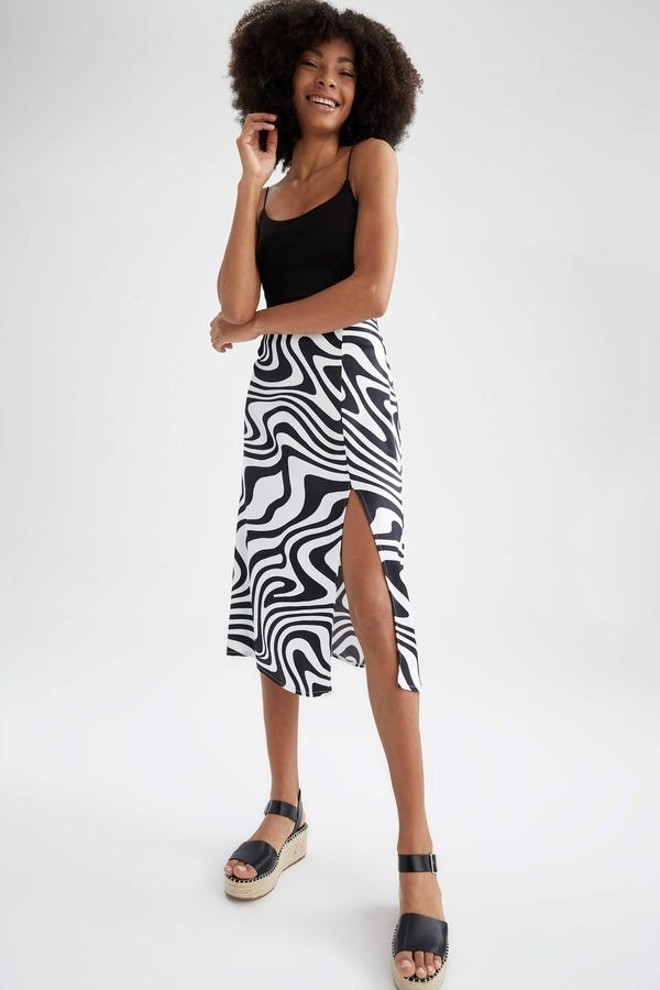 DEFACTO DEFACTO Zebra Printed Side Split Midi Skirt
