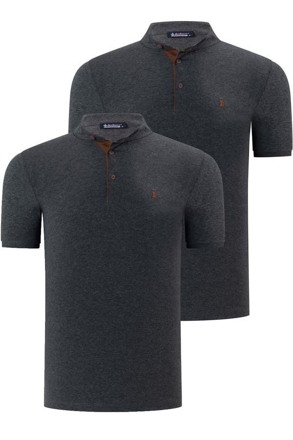 dewberry DOUBLE SET T8560 DEWBERRY MEN'S T-SHIRT-ANTHRACITE-ANTHRACITE
