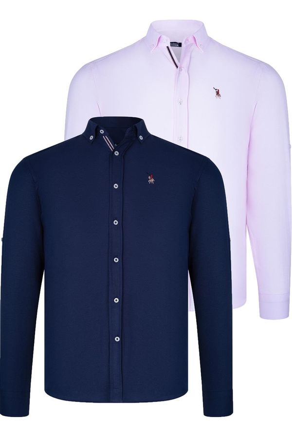 dewberry DUAL SET G674 DEWBERRY MENS SHIRT-NAVY BLUE-PINK