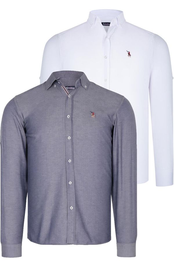 dewberry DUAL SET G674 DEWBERRY MENS SHIRT-WHITE-DENIM BLUE