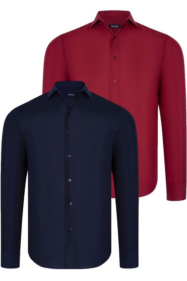 dewberry DUAL SET G726 DEWBERRY MENS SHIRTS-NAVY BLUE- BURGUNDY