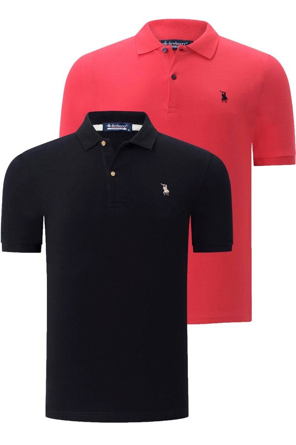 dewberry DUAL SET T8561 DEWBERRY MENS TSHIRT-BLACK-POMEGRANATE