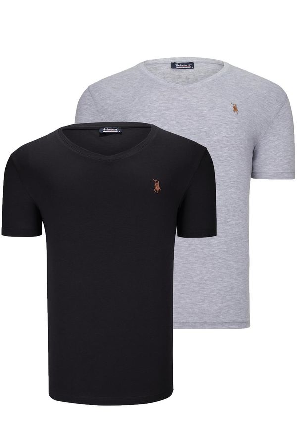 dewberry DUAL SET T8568 DEWBERRY V-NECK MENS T-SHIRT-BLACK-GREY