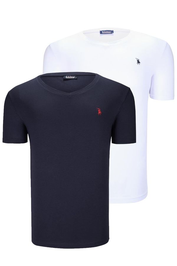 dewberry DUAL SET T8568 DEWBERRY V-NECK MENS T-SHIRT-NAVY BLUE-WHITE