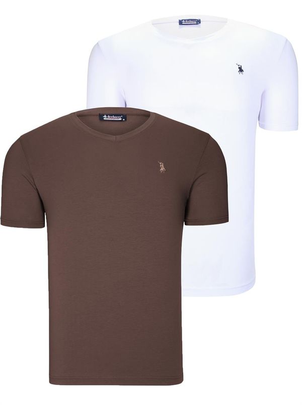 dewberry DUAL SET T8568 DEWBERRY V-NECK MENS T-SHIRT-WHITE-COFFEE