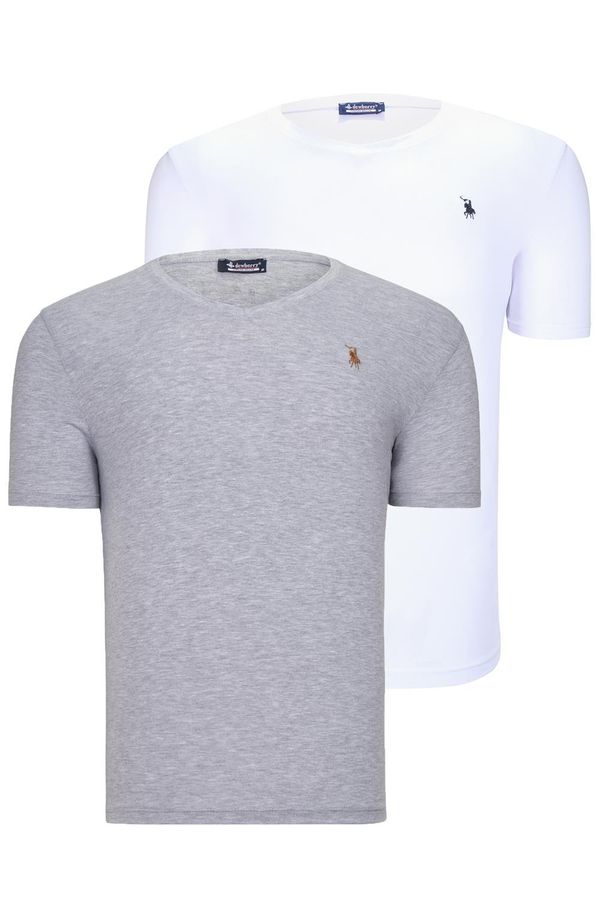 dewberry DUAL SET T8568 DEWBERRY V-NECK MENS T-SHIRT-WHITE-GREY