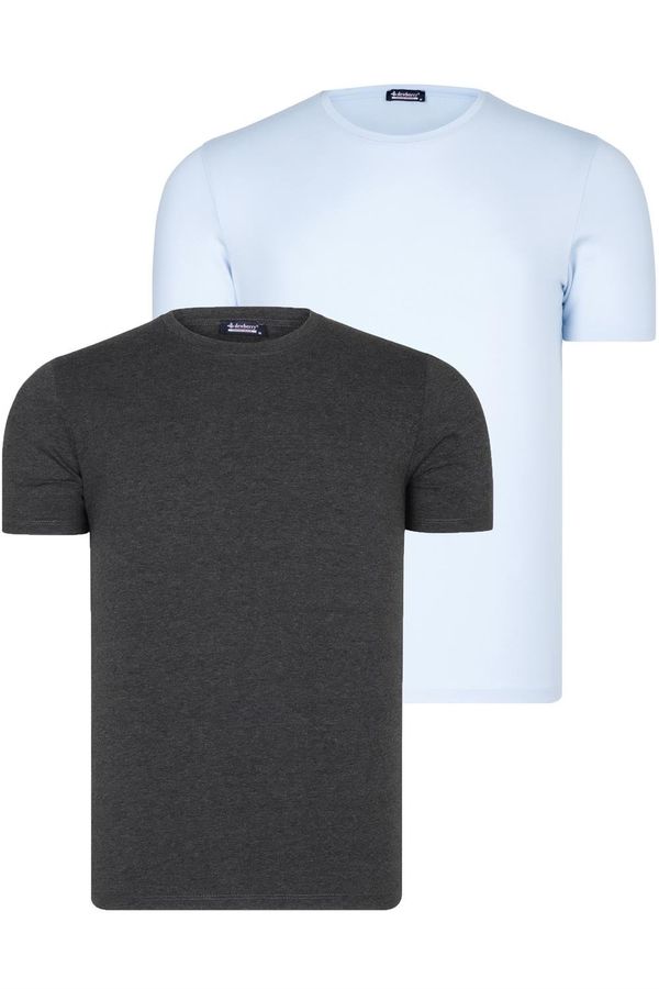 dewberry DUAL SET T8569 DEWBERRY BIKE COLLAR MENS T-SHIRT-BLUE-ANTHRACITE