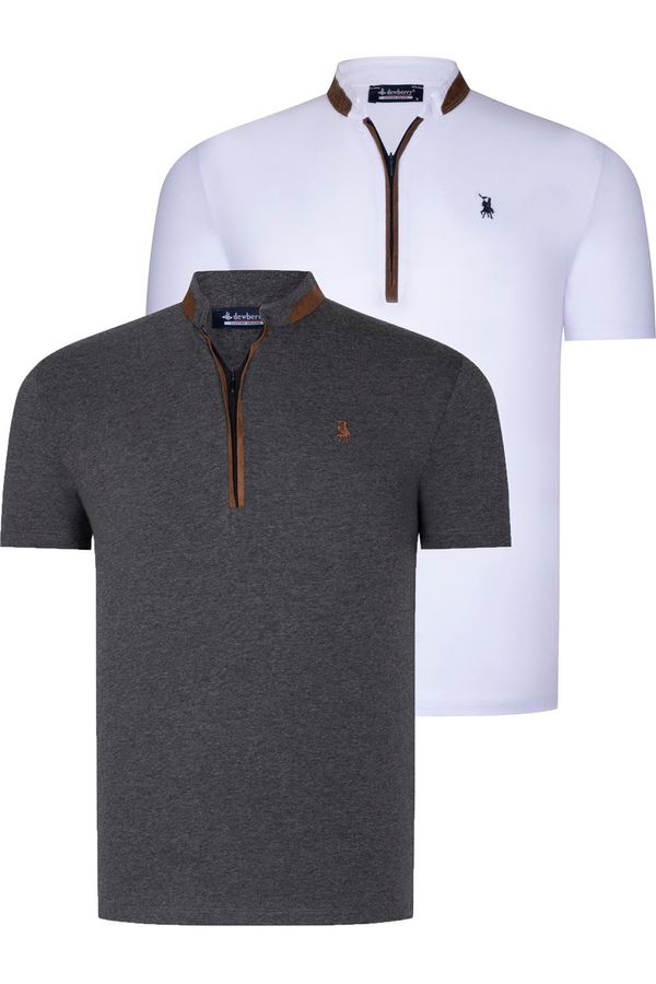 dewberry DUAL SET T8571 DEWBERRY ZIPPERED MENS T-SHIRT-ANTHRACITE-WHITE