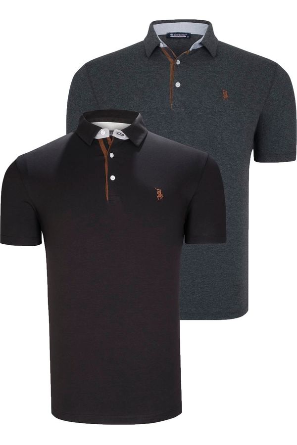 dewberry DUAL SET T8582 DEWBERRY MENS T-SHIRT-BLACK-ANTHRACITE