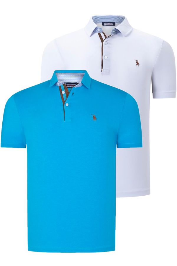 dewberry DUAL SET T8582 DEWBERRY MENS T-SHIRT-WHITE-DARK TURQUOISE