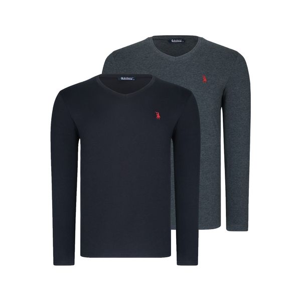 dewberry DUAL SET T8587 DEWBERRY V COLLAR MEN'S SWEATSHIRT-ANTHRACITIS-BLACK