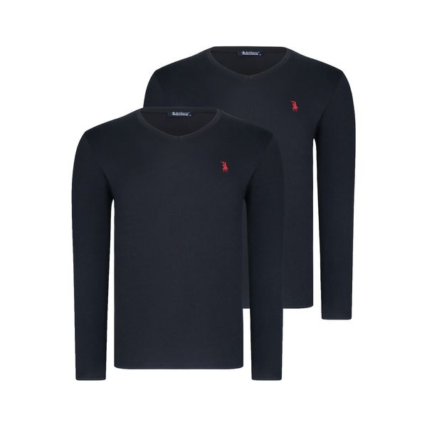 dewberry DUAL SET T8587 DEWBERRY V COLLAR MEN'S SWEATSHIRT-BLACK-BLACK