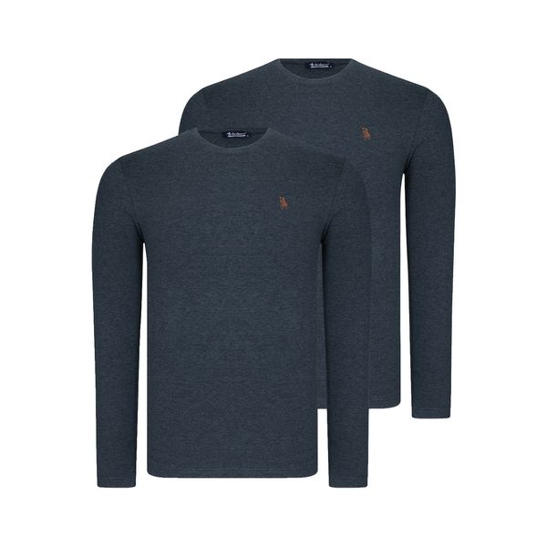 dewberry DUAL SET T8588 DEWBERRY ROUND COLLAR MEN'S SWEATSHIRT-ANTHRACITIS-ANTHRACITIS