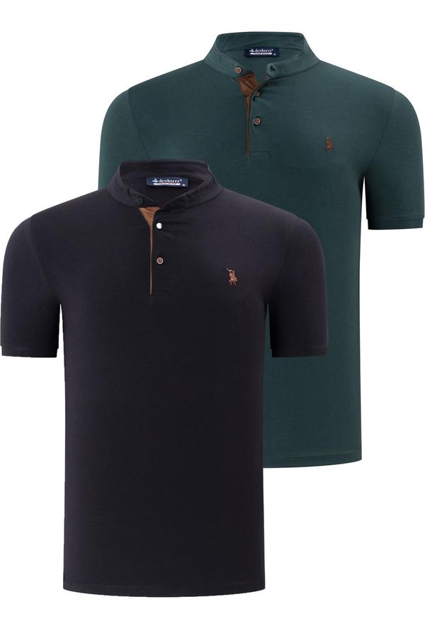 dewberry DUO SET T8560 DEWBERRY MEN'S T-SHIRT-BLACK-GREEN