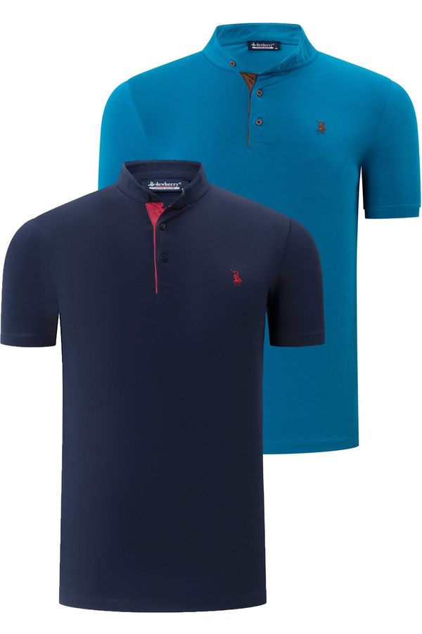 dewberry DUO SET T8560 DEWBERRY MENS T-SHIRT-DARK TURQUOISE-NAVY BLUE