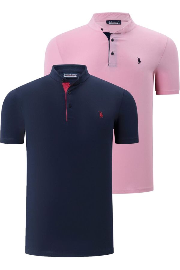 dewberry DUO SET T8560 DEWBERRY MENS T-SHIRT-LACQUERED-PINK