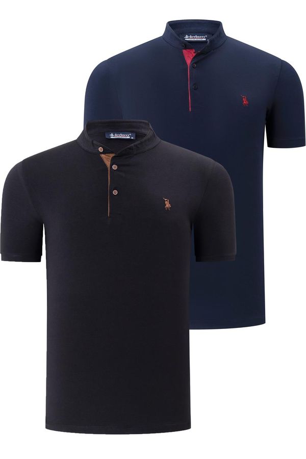 dewberry DUO SET T8560 DEWBERRY MENS T-SHIRT-NAVY BLUE - BLACK