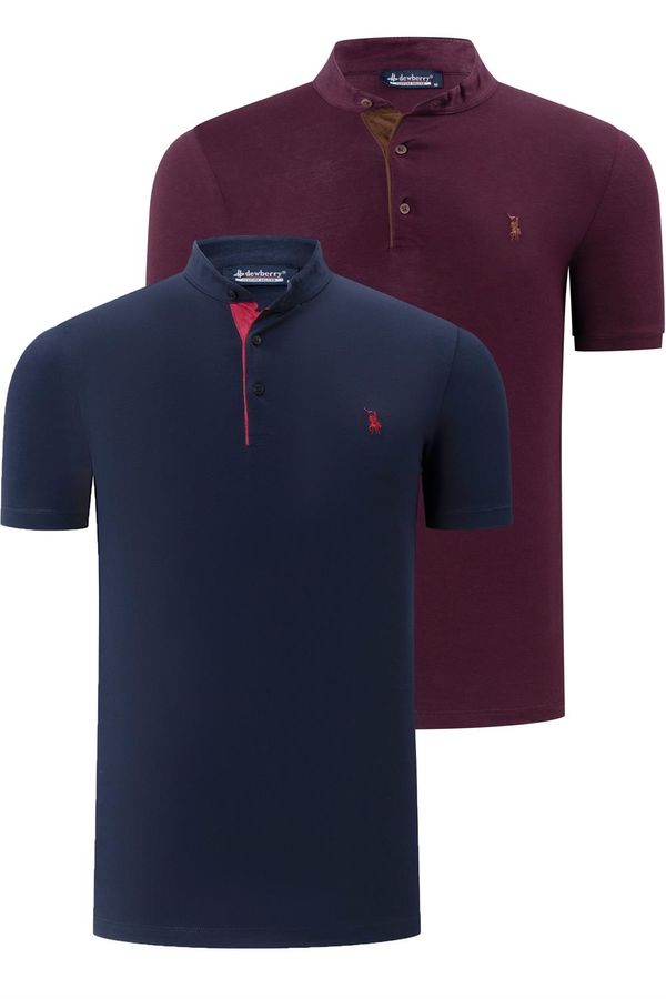 dewberry DUO SET T8560 DEWBERRY MEN'S T-SHIRT-PURPLE-LACQUER BLUE